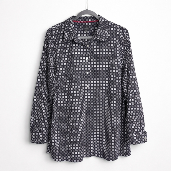 Talbots Tops - Talbots Plus Non-Iron Popover Blouse Black White Print Size 22W